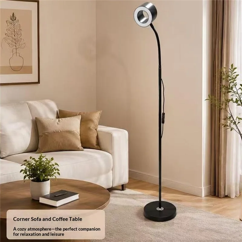 12W LED Floor Piano Lamp Flicker-Free 3 Color Temperatures Dimmable USB 5V Reading Light - Black