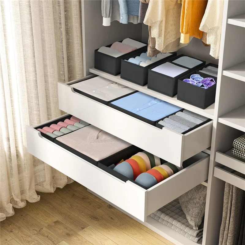 6Pcs / Set Nonwoven Fabric Storage Boxes Foldable Washable Organizer for Drawers Wardrobes - Black