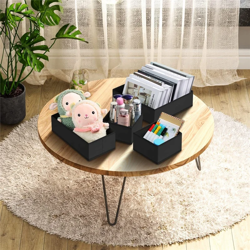 6Pcs / Set Nonwoven Fabric Storage Boxes Foldable Washable Organizer for Drawers Wardrobes - Black