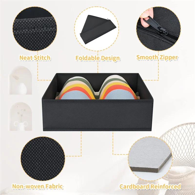 6Pcs / Set Nonwoven Fabric Storage Boxes Foldable Washable Organizer for Drawers Wardrobes - Black