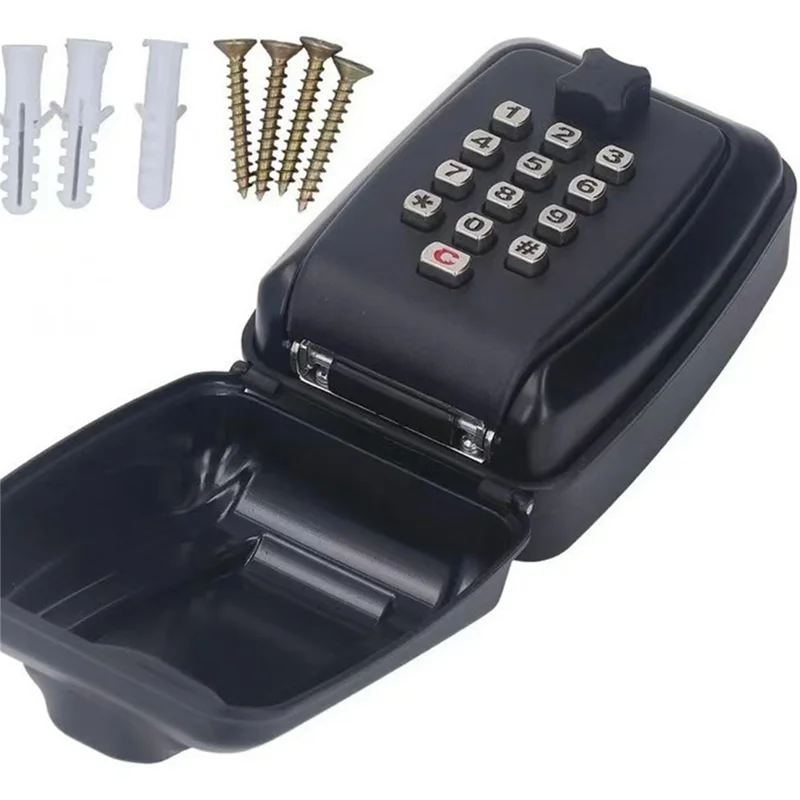 G14 12-Digit Waterproof Zinc Alloy Wall-Mounted Key Lock Box for Home Garage Office - Black