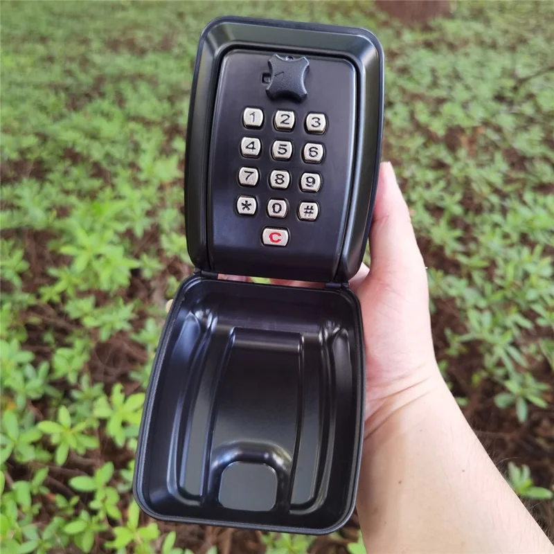 G14 12-Digit Waterproof Zinc Alloy Wall-Mounted Key Lock Box for Home Garage Office - Black
