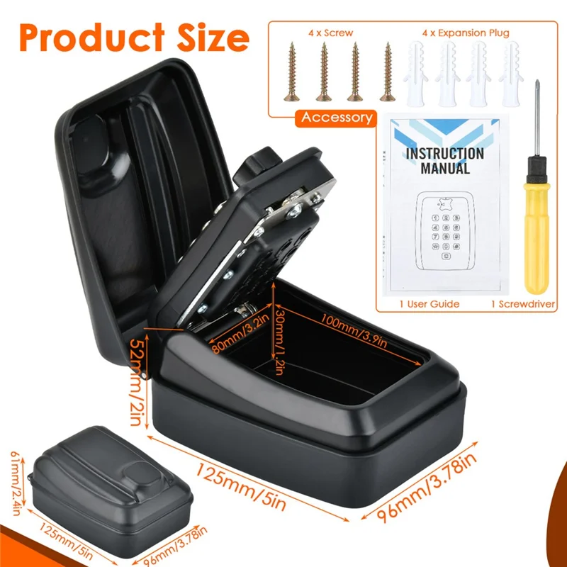 G14 12-Digit Waterproof Zinc Alloy Wall-Mounted Key Lock Box for Home Garage Office - Black