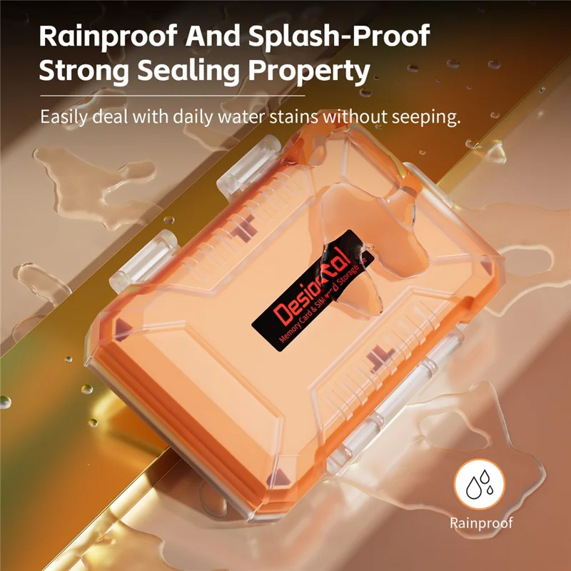 DESIONTAL Memory Card Protection Box ABS + TPE Vandtæt opbevaringskasse med dobbelt lag - Orange