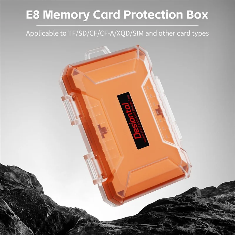DESIONTAL Memory Card Protection Box ABS + TPE Vandtæt opbevaringskasse med dobbelt lag - Orange