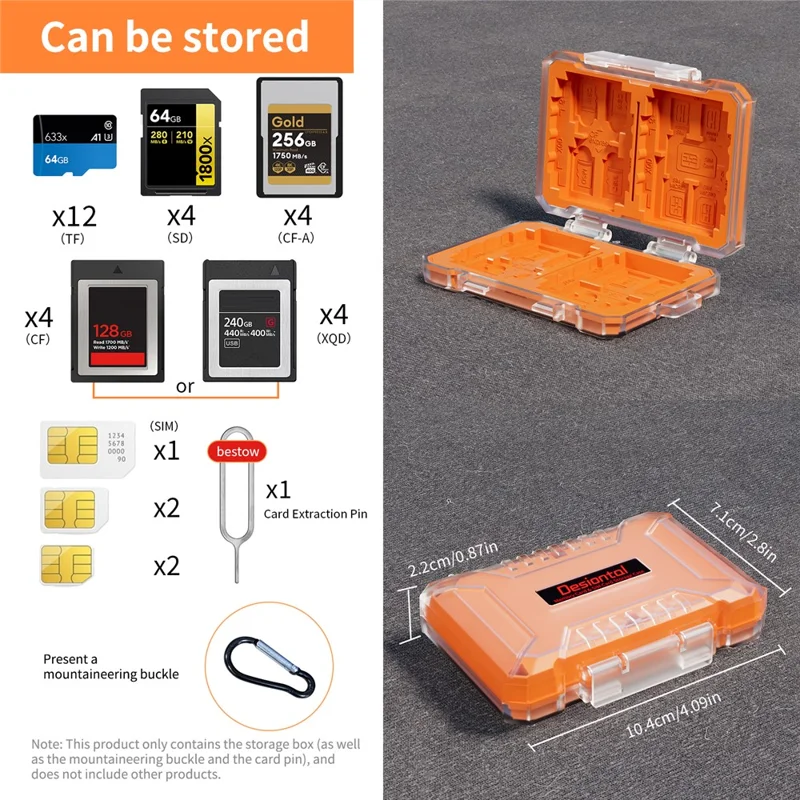 DESIONTAL Memory Card Protection Box ABS + TPE Vandtæt opbevaringskasse med dobbelt lag - Orange