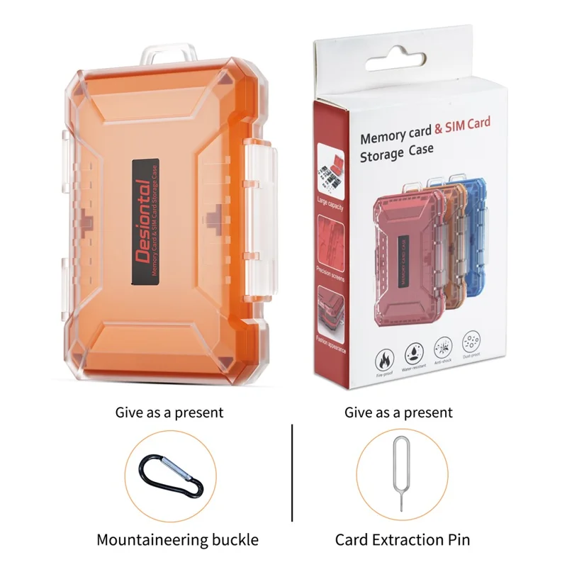 DESIONTAL Memory Card Protection Box ABS + TPE Vandtæt opbevaringskasse med dobbelt lag - Orange