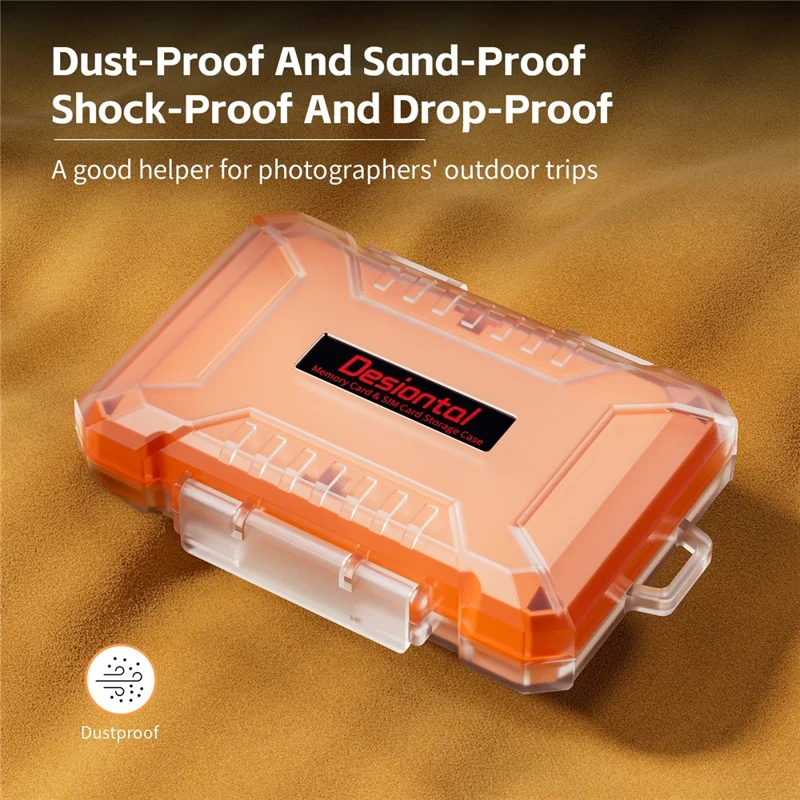DESIONTAL Memory Card Protection Box ABS + TPE Vandtæt opbevaringskasse med dobbelt lag - Orange
