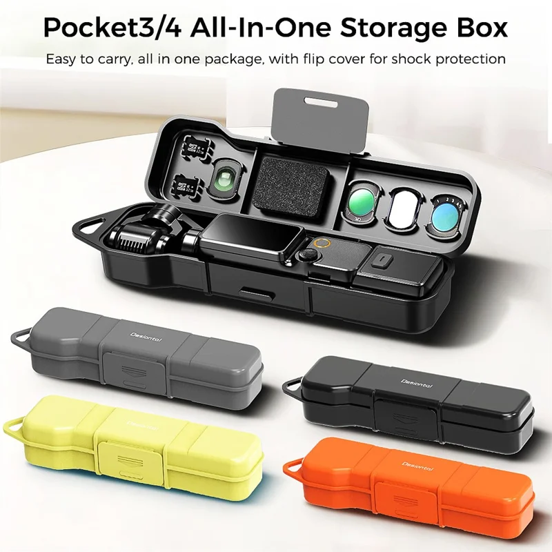 DESIONTAL Storage Case for DJI Osmo Pocket 3  /  4 Shockproof Hard Shell Flip Cover Organizer - Black