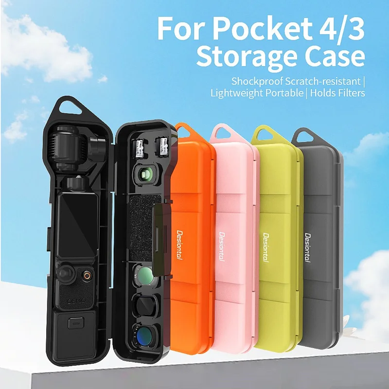 DESIONTAL Storage Case for DJI Osmo Pocket 3  /  4 Shockproof Hard Shell Flip Cover Organizer - Black