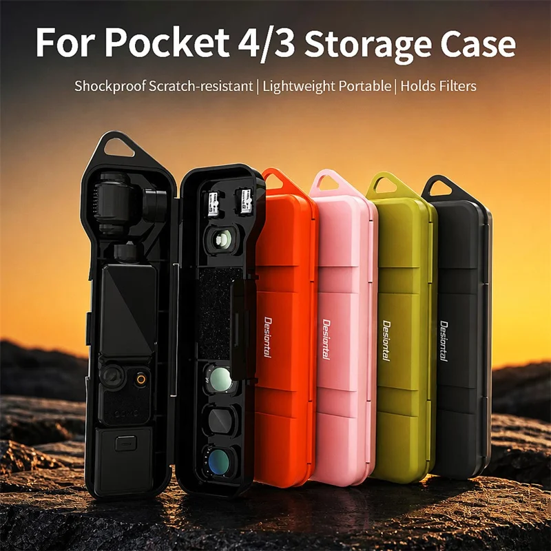 DESIONTAL Storage Case for DJI Osmo Pocket 3  /  4 Shockproof Hard Shell Flip Cover Organizer - Black