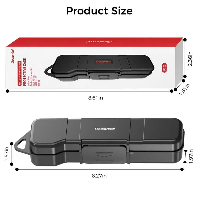 DESIONTAL Storage Case for DJI Osmo Pocket 3  /  4 Shockproof Hard Shell Flip Cover Organizer - Black