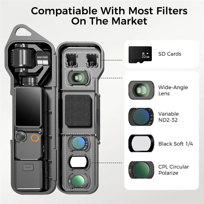DESIONTAL Storage Case for DJI Osmo Pocket 3  /  4 Shockproof Hard Shell Flip Cover Organizer - Black