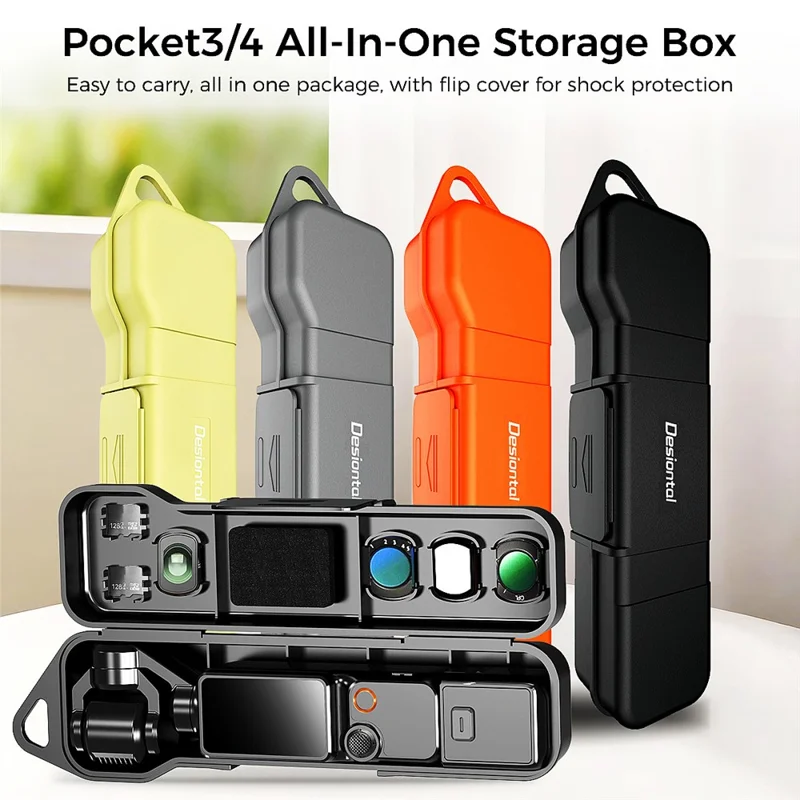 DESIONTAL Storage Case for DJI Osmo Pocket 3  /  4 Shockproof Hard Shell Flip Cover Organizer - Black