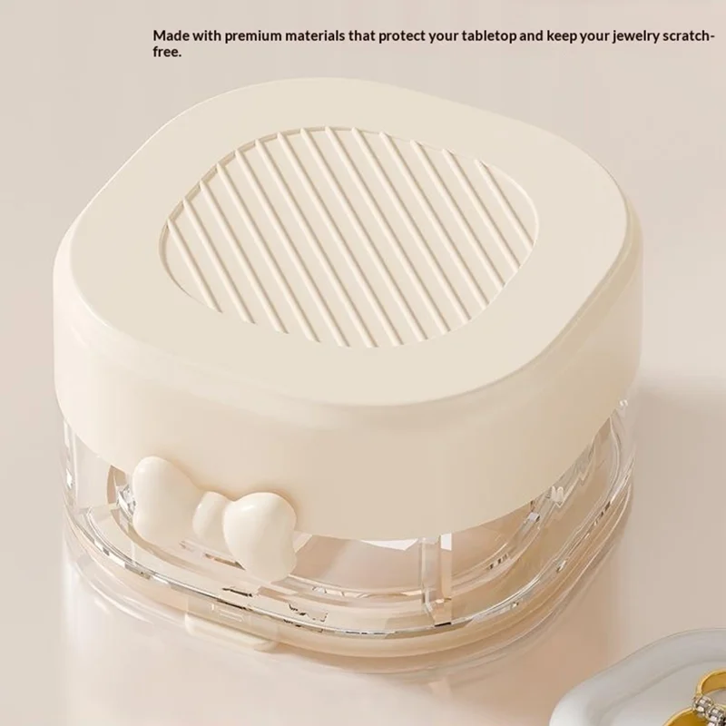 Double-Layer 4-Compartment Jewelry Storage Box Mirror Lid Ring Bracelet Organizer - Beige