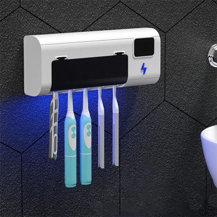 Soporte y esterilizador de cepillo de dientes con luz UV, montaje en pared - Azul