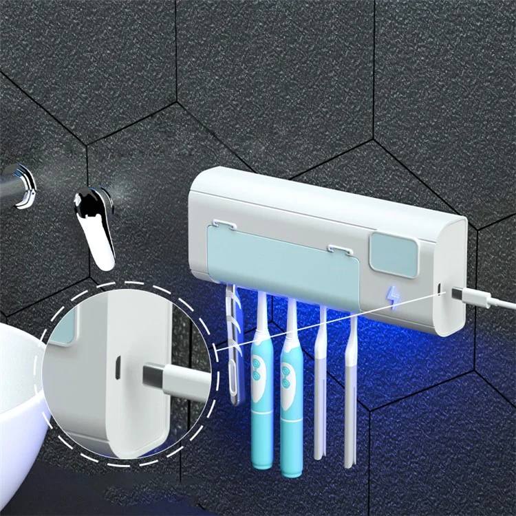 Soporte y esterilizador de cepillo de dientes con luz UV, montaje en pared - Azul