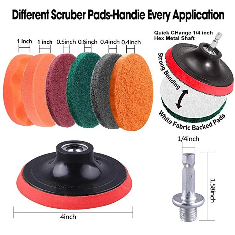 22 Unids 192922 Conjunto De Cepillos Eléctricos Scrub Pads Y Sponge Bathroom Superficies Tub Tail Til Tile Power Scrubber Kit De Limpieza