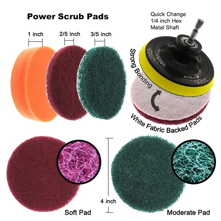 22 Unids 192922 Conjunto De Cepillos Eléctricos Scrub Pads Y Sponge Bathroom Superficies Tub Tail Til Tile Power Scrubber Kit De Limpieza