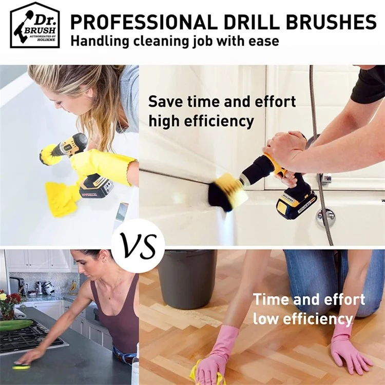 HX666 4pcs/set Drill Power Scrub Clean Brush Kit Electric Cleaning Brushes Set for Car Grout Tiles Bathroom - Black