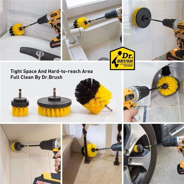 HX666 4pcs/set Drill Power Scrub Clean Brush Kit Electric Cleaning Brushes Set for Car Grout Tiles Bathroom - Black