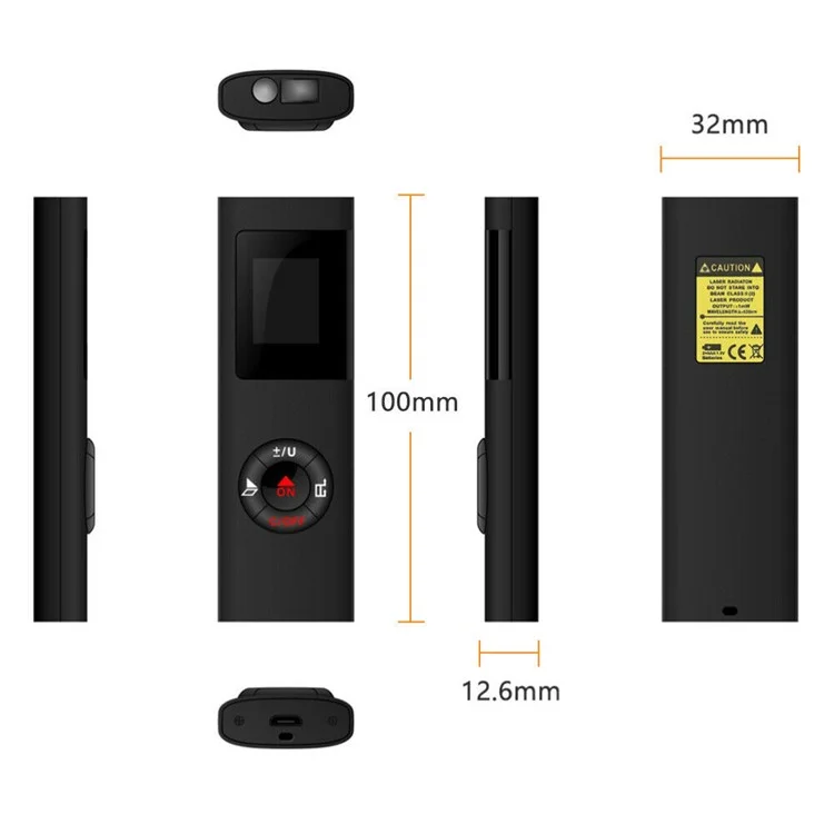 40m Multifuncional LCD Digital Laser Meter Mini Smart Range Range Range Ferração Portável Medição da Ferramenta de Suporte USB Carregamento USB - Preto