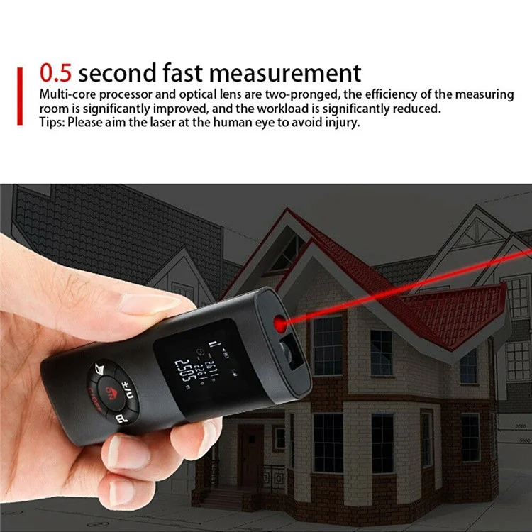 40m Multifunctional LCD Digital Laser Meter Mini Smart Rangefinder Portable Distance Measuring Tool Support USB Charging - Black