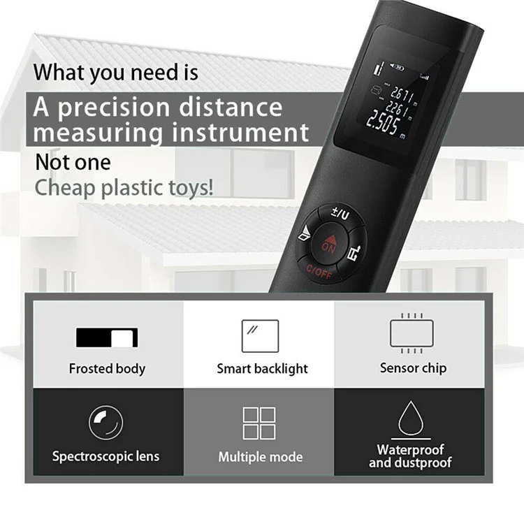 40m Multifunctional LCD Digital Laser Meter Mini Smart Rangefinder Portable Distance Measuring Tool Support USB Charging - Black