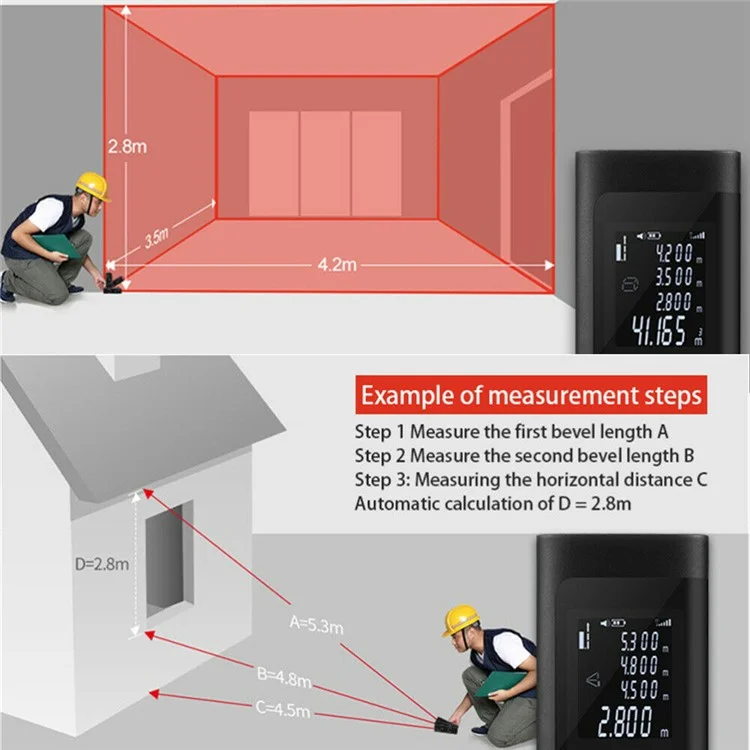 40m Multifuncional LCD Digital Laser Meter Mini Smart Range Range Range Ferração Portável Medição da Ferramenta de Suporte USB Carregamento USB - Preto