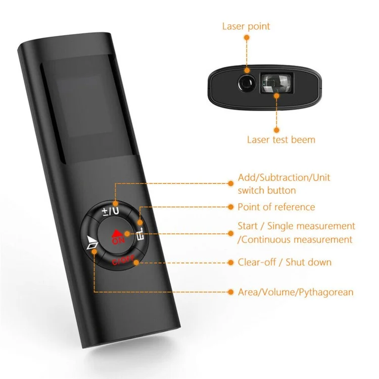 40 m Multifunzionale Metro Laser Digitale LCD Mini Smart Range Finder Supporto di Misurazione Della Distanza Portatile USB Carica - Nero