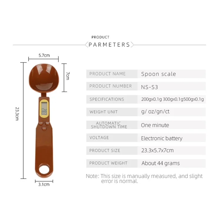 NS-S3 Tragbare Küchenmessung Löffel Food Skala Multifunktion Elektronischer Digitaler Löffel Mit Lcd-display (keine Batterie, Ohne FDA, Bpa-frei) - Kaffee