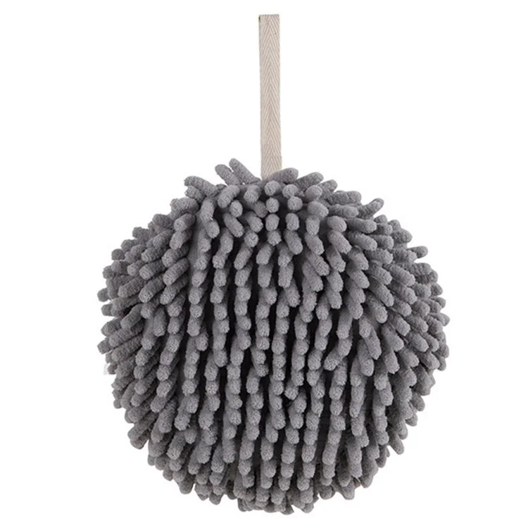 Hanging Hand Towel Pompom Design Water Absorbent Quick Drying Hand Wipe Towel Kitchen Bathroom Supply - Grey