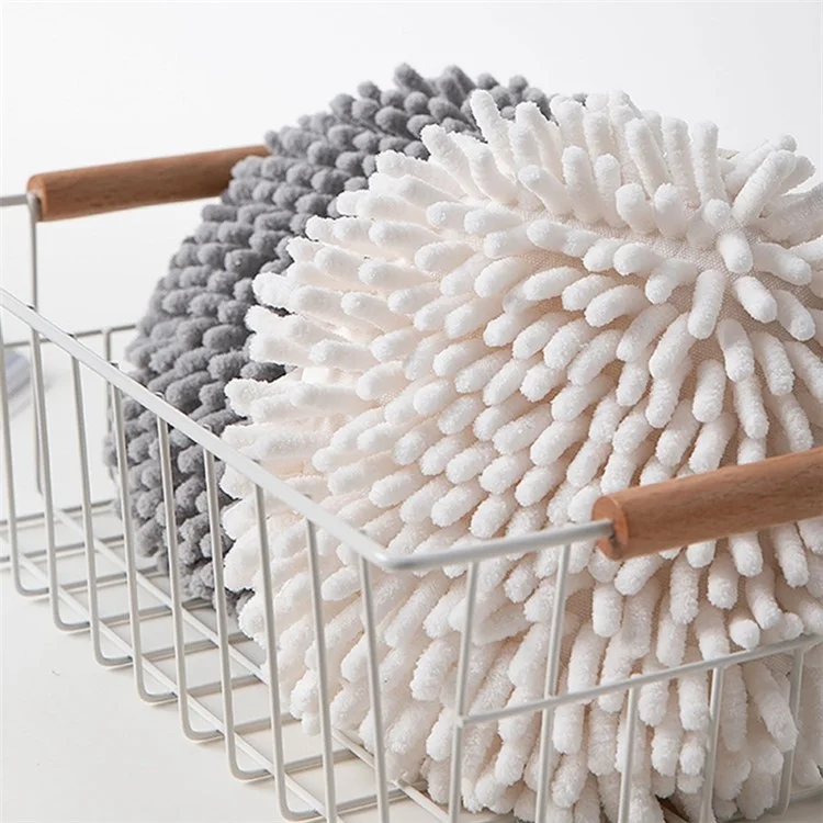 Hanging Hand Towel Pompom Design Water Absorbent Quick Drying Hand Wipe Towel Kitchen Bathroom Supply - Grey