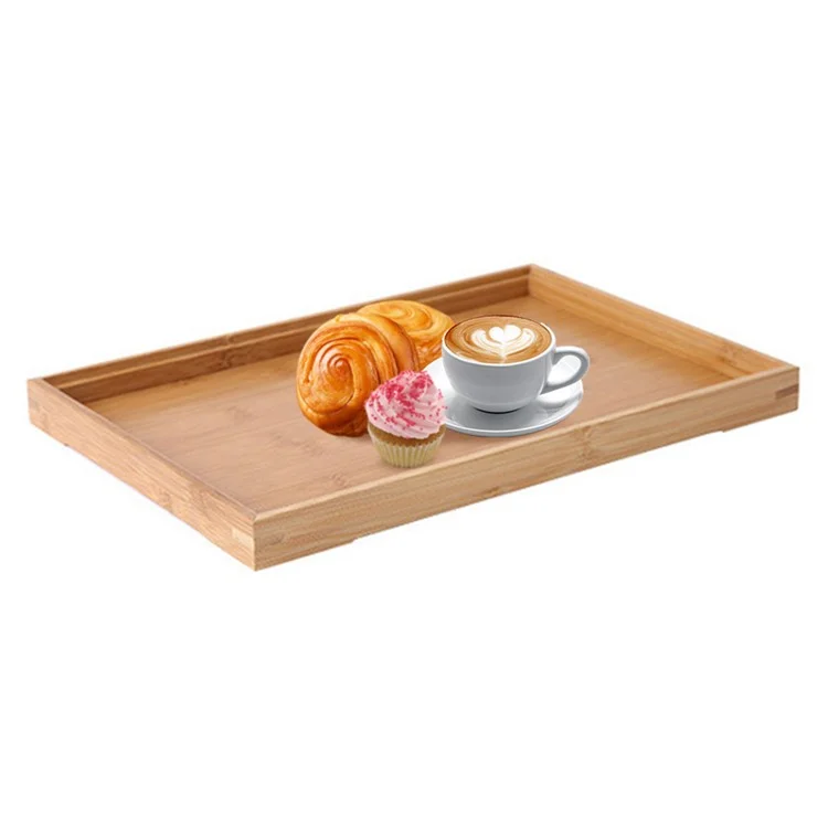 Bandeja de servir de bambú con diseño de borde elevado de 28 * 21 * 2,5 cm, bandejas decorativas para salón/restaurantes