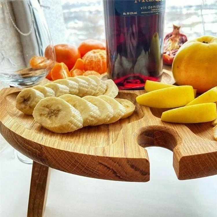 Outdoor-Wein-Picknick-Tisch 30x16cm, faltbar, tragbar, Holz-Snack- und Käseplatte mit 4 Weinglashaltern