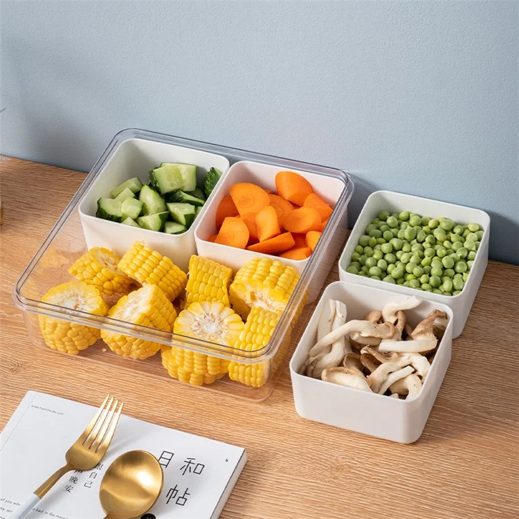 YM-6424-1 20PCS Refrigerator Organizer Bins Detachable 4-Grid Fridge Food Storage Bins Organizer Boxes (No FDA Certificate, BPA-free)