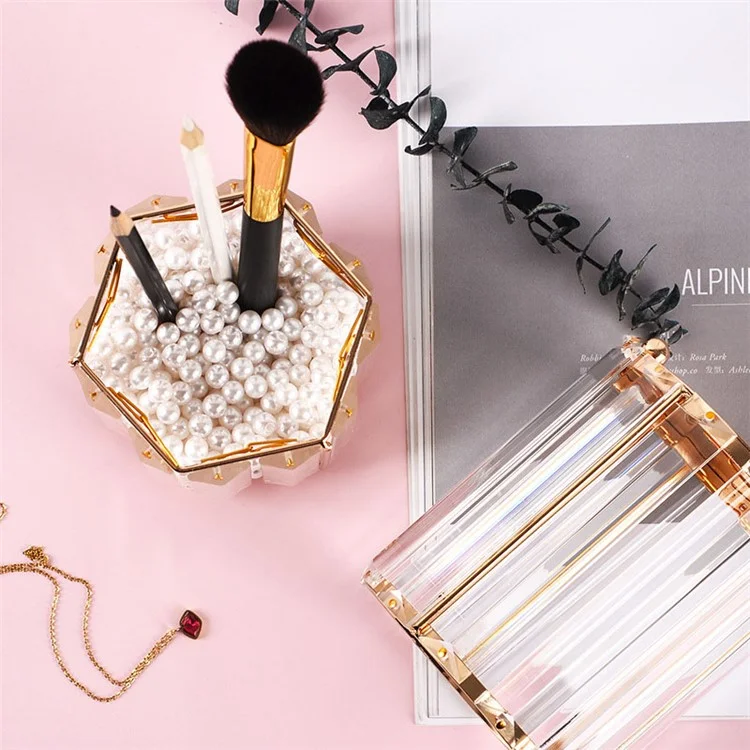 Nordic Glass Pen Cup Holder für Büro-Schreibtisch Makeup-Pinsel Eye Liner Storage Bucket Kommode Vanity Organizer - Hexagon