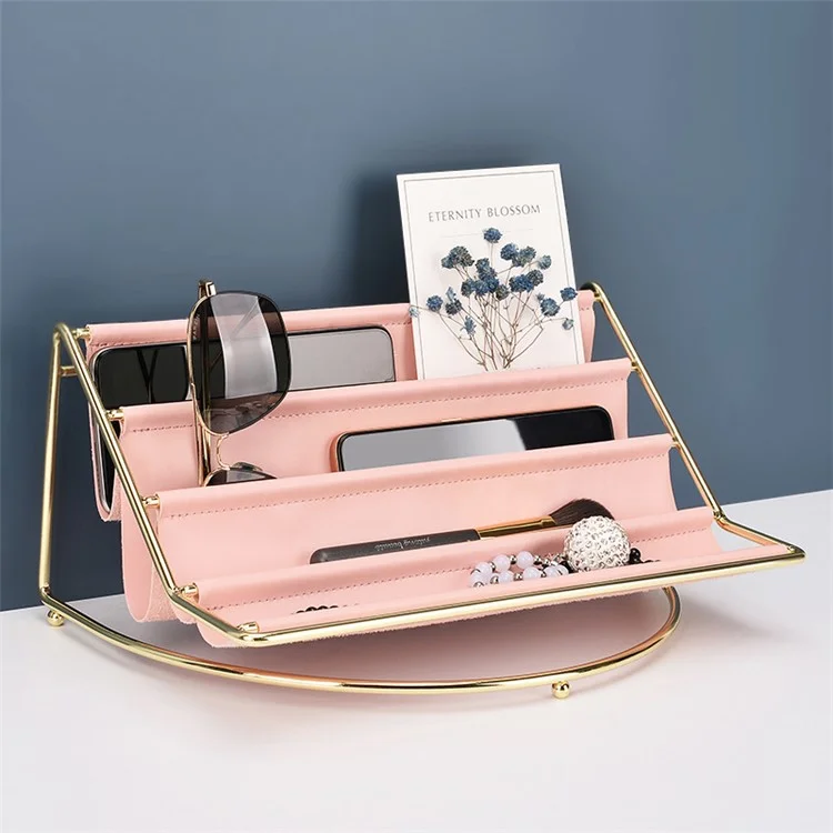 Nordic Multi-layer Desktop Organizer Multi-purpose Golden Iron Storage Tray Cosmetic Sundries Rack, Size L - Blackish Green