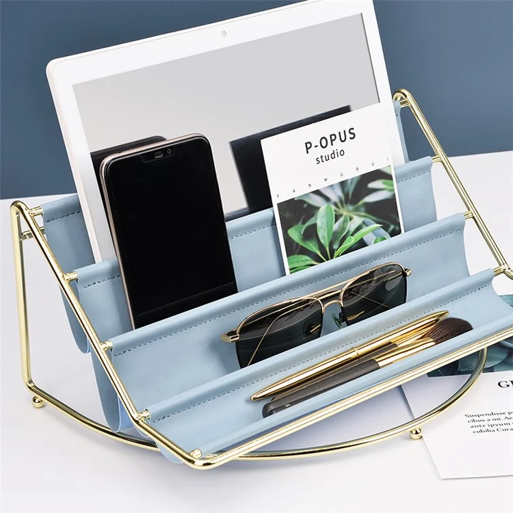 Nordic Multi-layer Desktop Organizer Multi-purpose Golden Iron Storage Tray Cosmetic Sundries Rack, Size L - Blackish Green