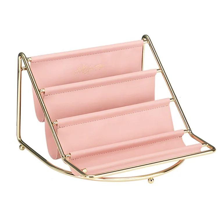 Golden Iron Storage Tray Multi-layer Desktop Organizer Cosmetic Sundries Rack, Size S - Pink