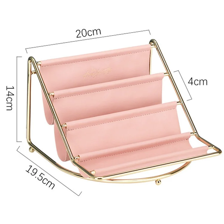 Golden Iron Storage Tray Multi-layer Desktop Organizer Cosmetic Sundries Rack, Size S - Pink