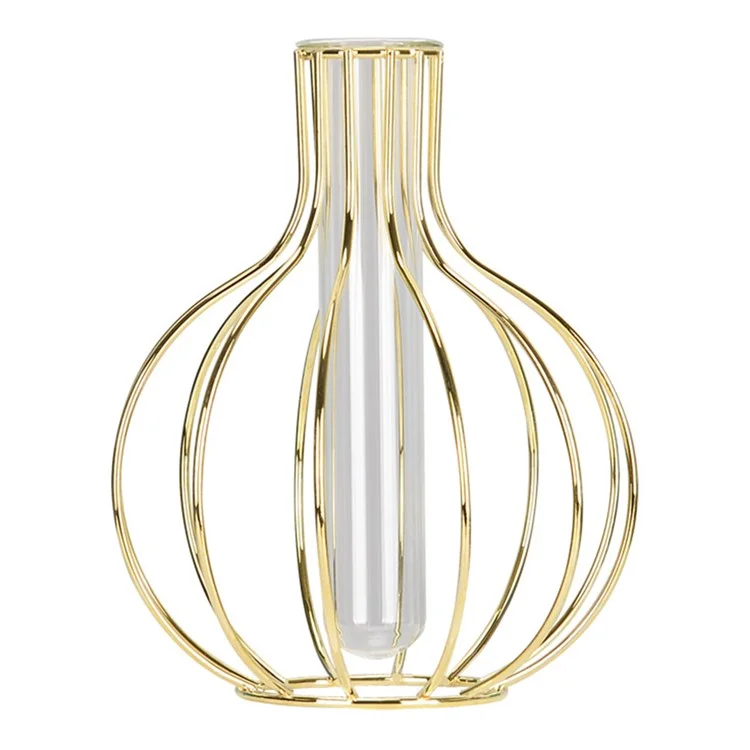 Tubo de Vidrio Transparente Maceta Hidropónica Planta Flor Seca Decoración del Hogar Plateado Florero con Soporte de Hierro