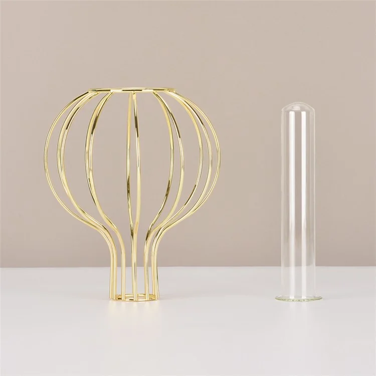 Tubo de Vidrio Transparente Maceta Hidropónica Planta Flor Seca Decoración del Hogar Plateado Florero con Soporte de Hierro