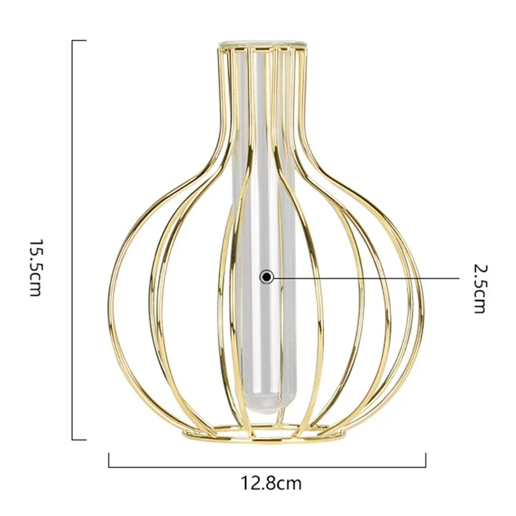 Tubo de Vidrio Transparente Maceta Hidropónica Planta Flor Seca Decoración del Hogar Plateado Florero con Soporte de Hierro