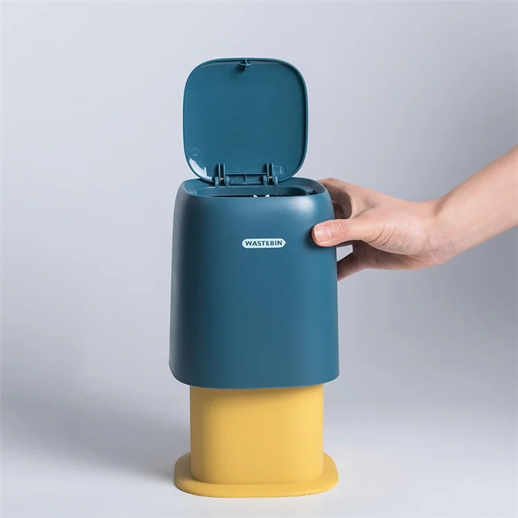 Mini Trash Can Table Top Trash Desktop Trash Bin Small Garbage Can with Lid for Bathroom Vanity, Car, Kitchen, Coffee Table - Dark Blue