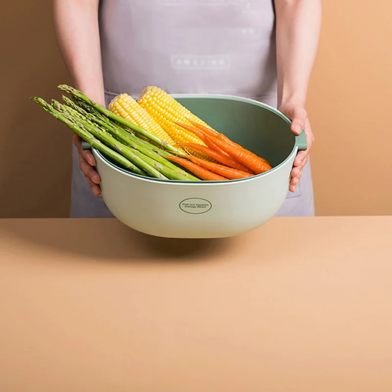 Kitchen Strainer Colander Bowl Set Multifunction Fruit and Vegetable Washing Bowl and Strainer, U Shape (without FDA Certificate, BPA Free) - Dark Blue