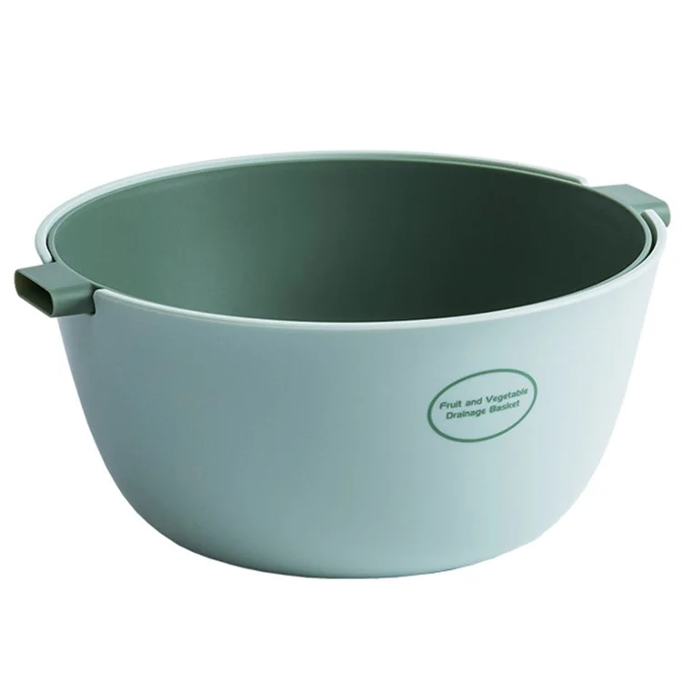 2 in 1 Drain Basin and Basket Colander Strainer for Fruits Vegetables Cleaning, Round Shape (without FDA Certificate, BPA Free) - Light Green