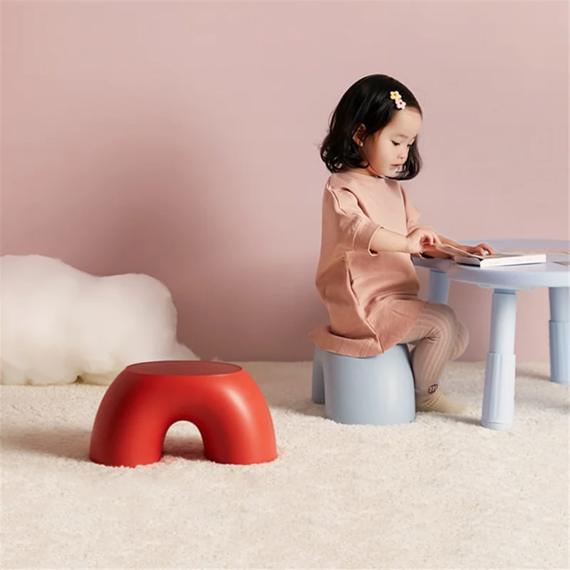 Children's Stool Simple Small Home Round Smooth Comfortable Non-slip Durable Shoe Changing Stool Chair - Blue