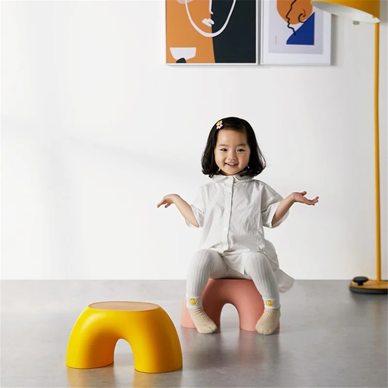 Children's Stool Simple Small Home Round Smooth Comfortable Non-slip Durable Shoe Changing Stool Chair - Blue