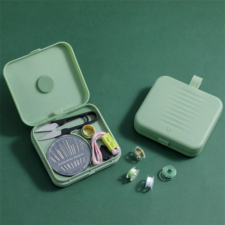 Portable Double Layer Sewing Box Case Magnetic Sewing Kit for Beginners Sewing Organizer with Needles Threads Set - Green